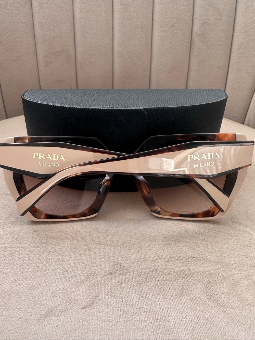 Prada Oversized Tortoiseshell & Nude Geometric Sunglasses